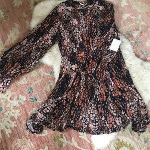 NWT Free People Black Floral Drop Waist Dress